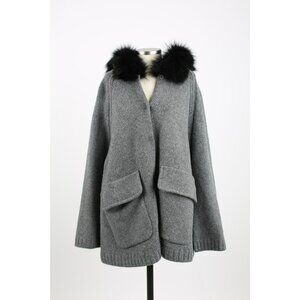 $2,790 Prada Knitted Coatigan w/ Fur Hood SZ 40 Gray MINT
